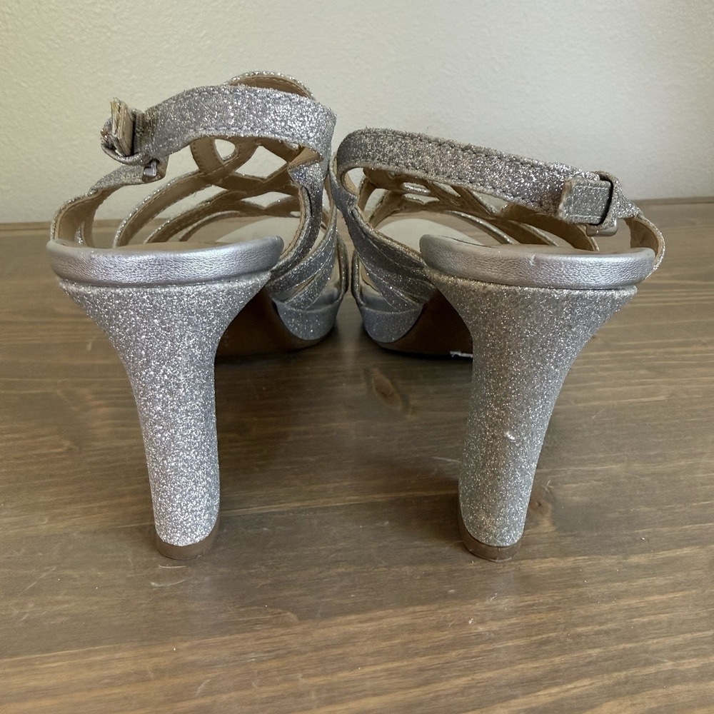 Naturalizer Womens 7M Silver Sparkly Cameron Ankle Strap Sandals Heels Dressy‎ - Picture 5 of 9